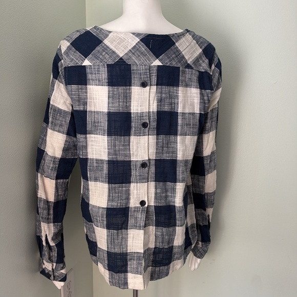 ANTHROPOLOGIE Cloth & Stone Buffalo Plaid Linen Top Button Back Large - Picture 5 of 7